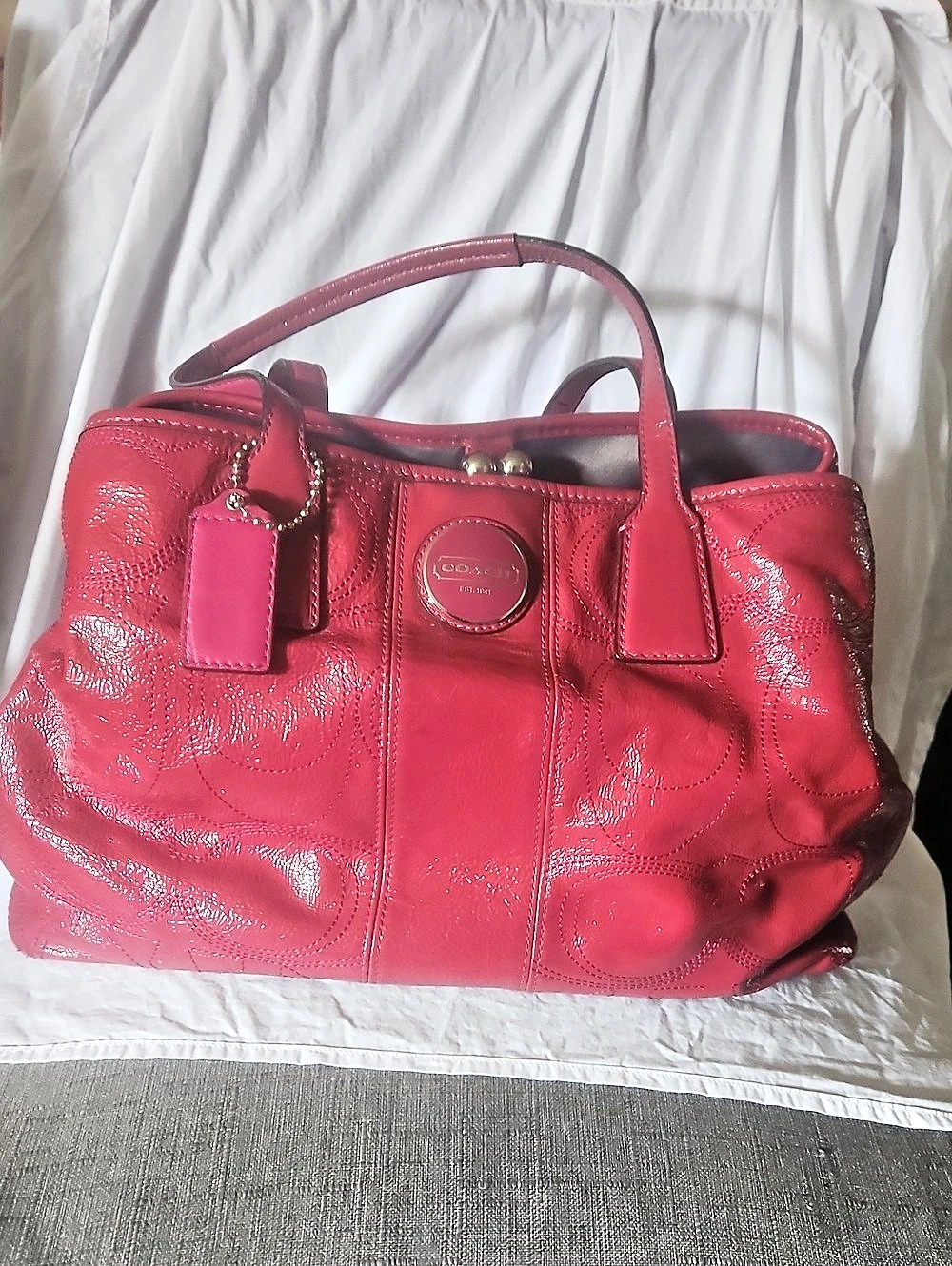 Coach Peyton Embossed Patent Leather Tote in Pink/Red